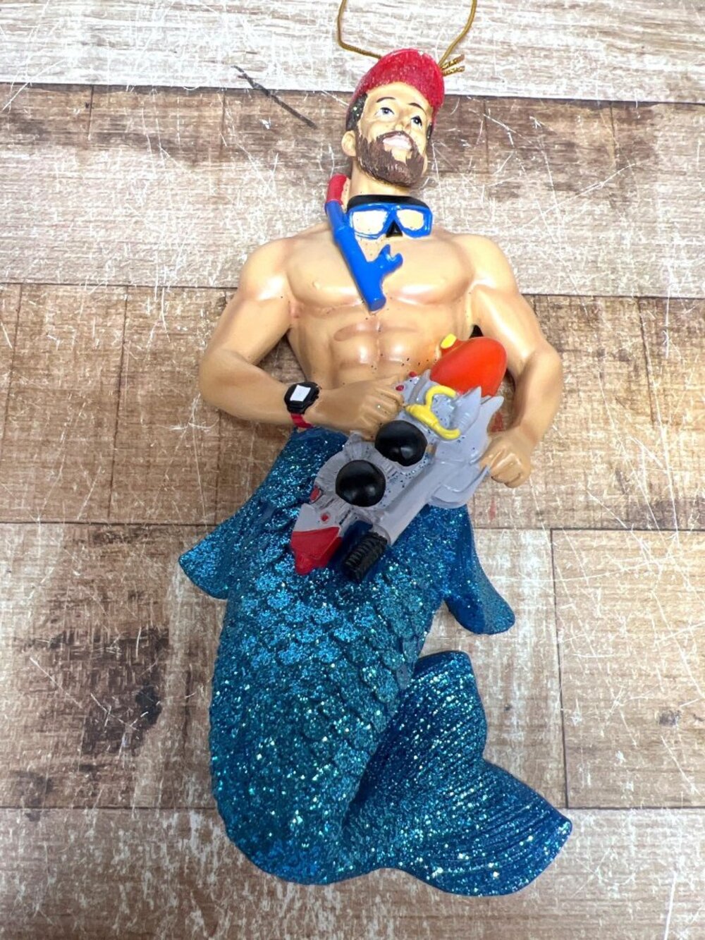 Merman Christmas Ornament With Glitter Tail & Scuba Gear Fun Holiday Decor